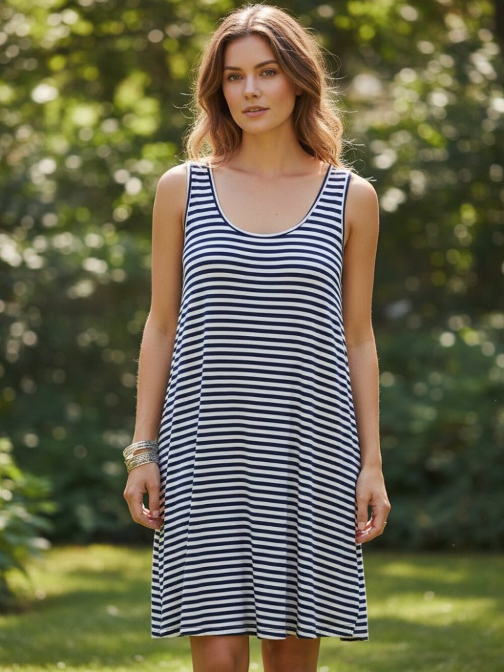 Wishful Park 3X Midi Dress Blue White Striped Sleeveless Casual Comfy Minimalist